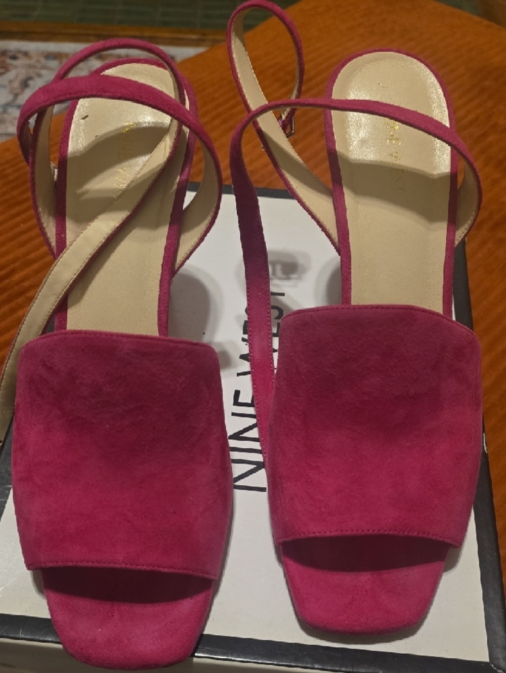 Nine West Fuchsia Suede Block Heel Sandals - Picture 6 of 7